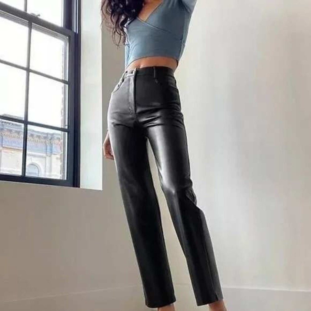 Aritzia Wilfred The Melina Vegan Leather Pants Black Straight Leg Size 12